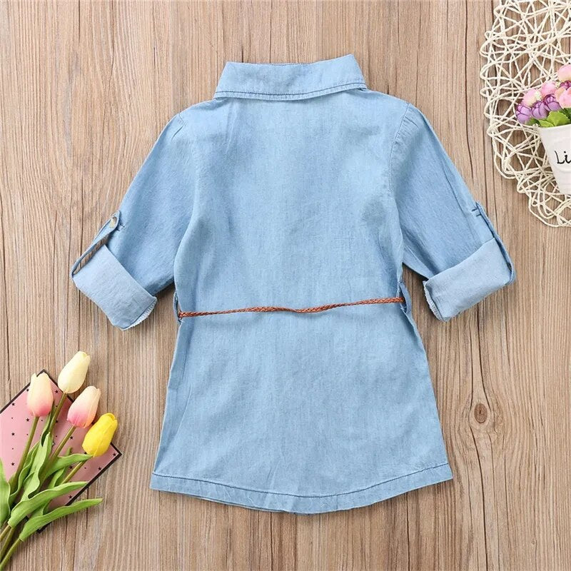 Denim Long Sleeve Mini Dresses with Belt