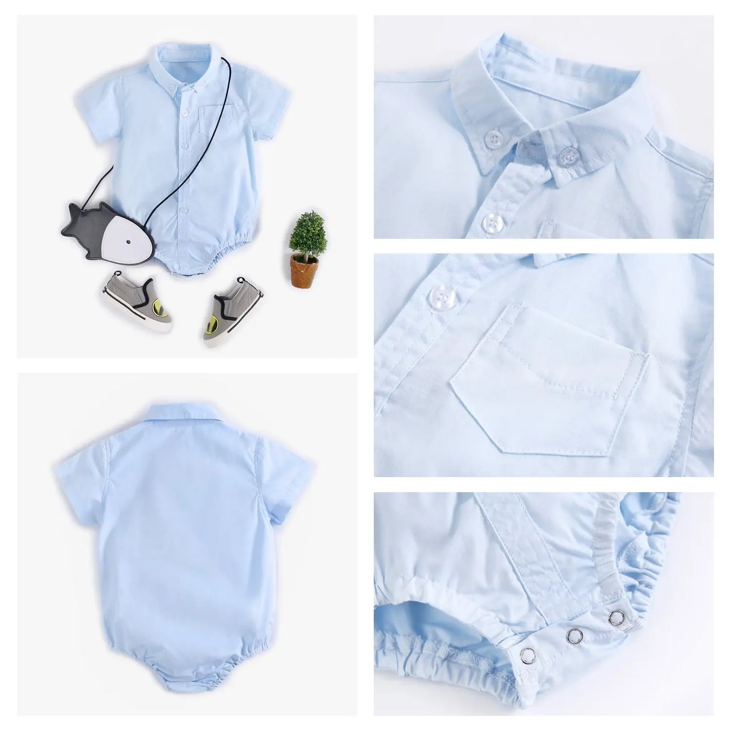 Baby Boy  Button Collar Short Sleeve Romper