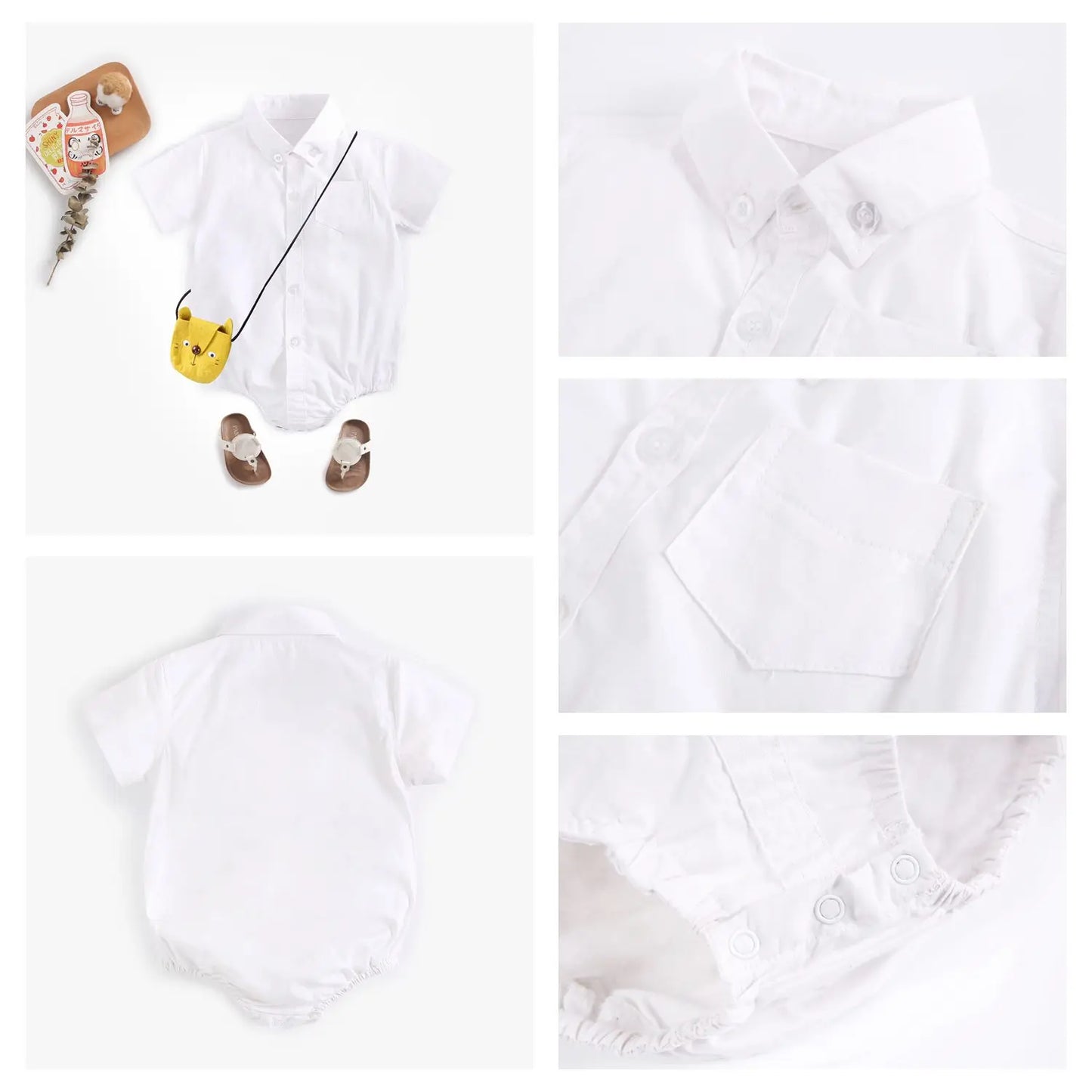 Baby Boy  Button Collar Short Sleeve Romper