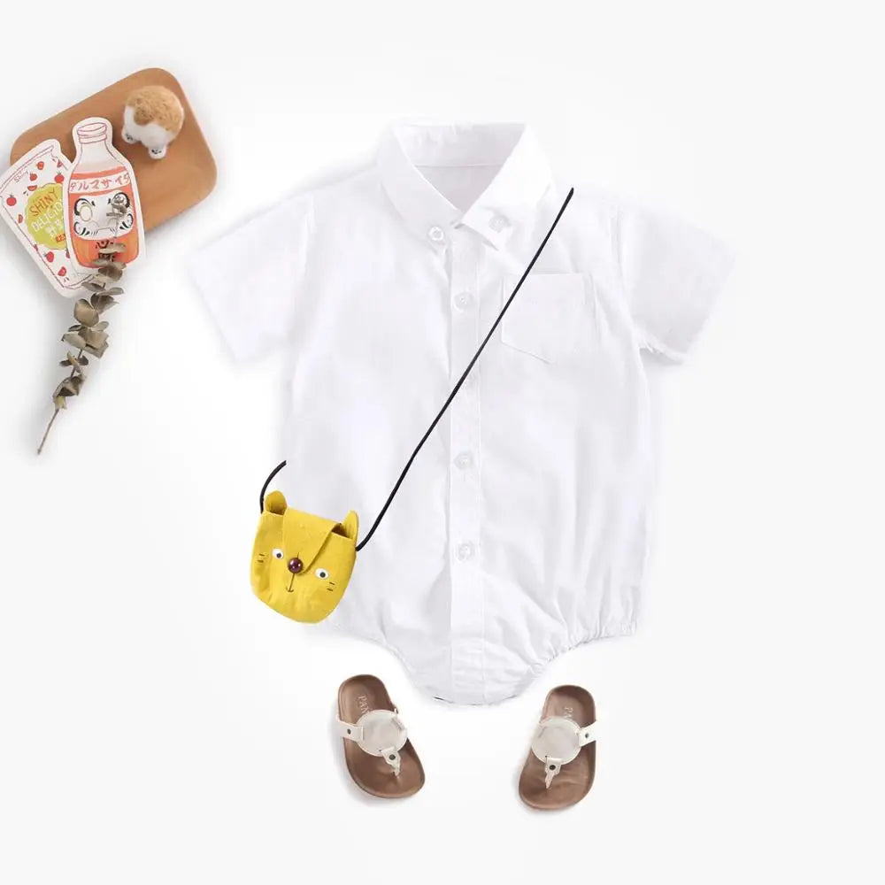 Baby Boy  Button Collar Short Sleeve Romper