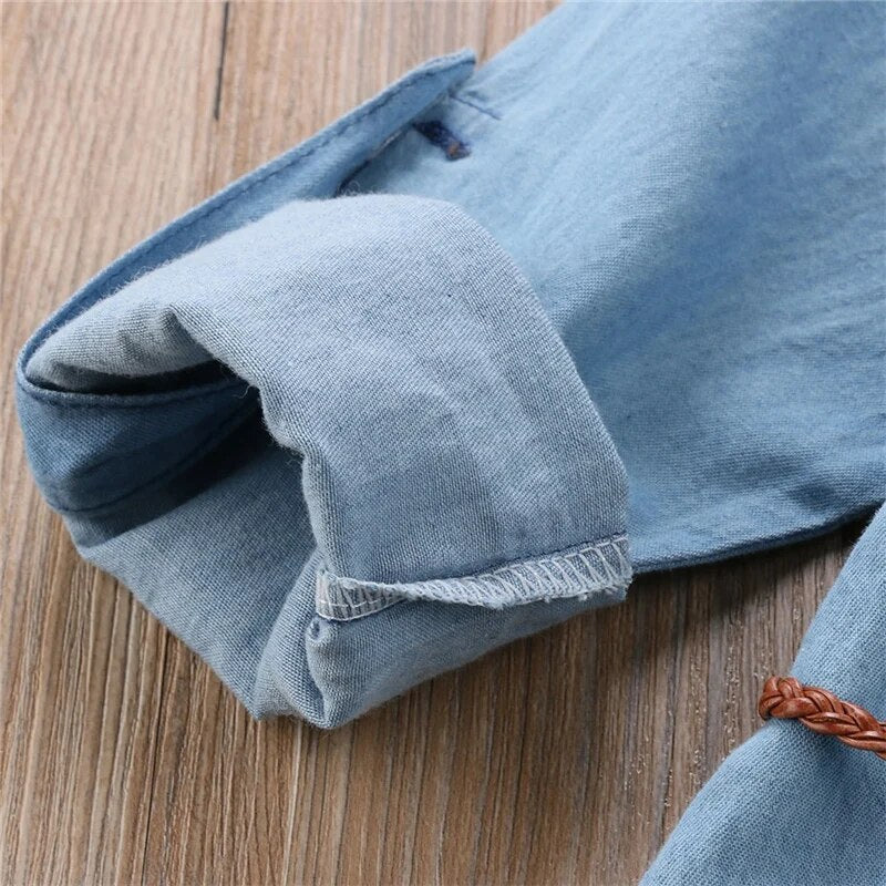 Denim Long Sleeve Mini Dresses with Belt