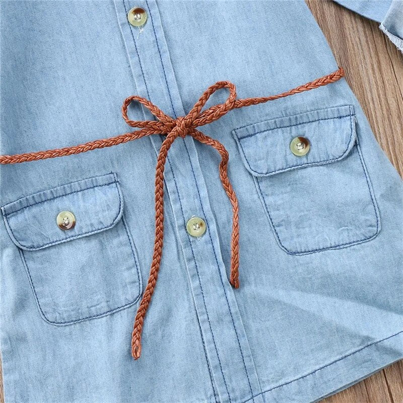 Denim Long Sleeve Mini Dresses with Belt