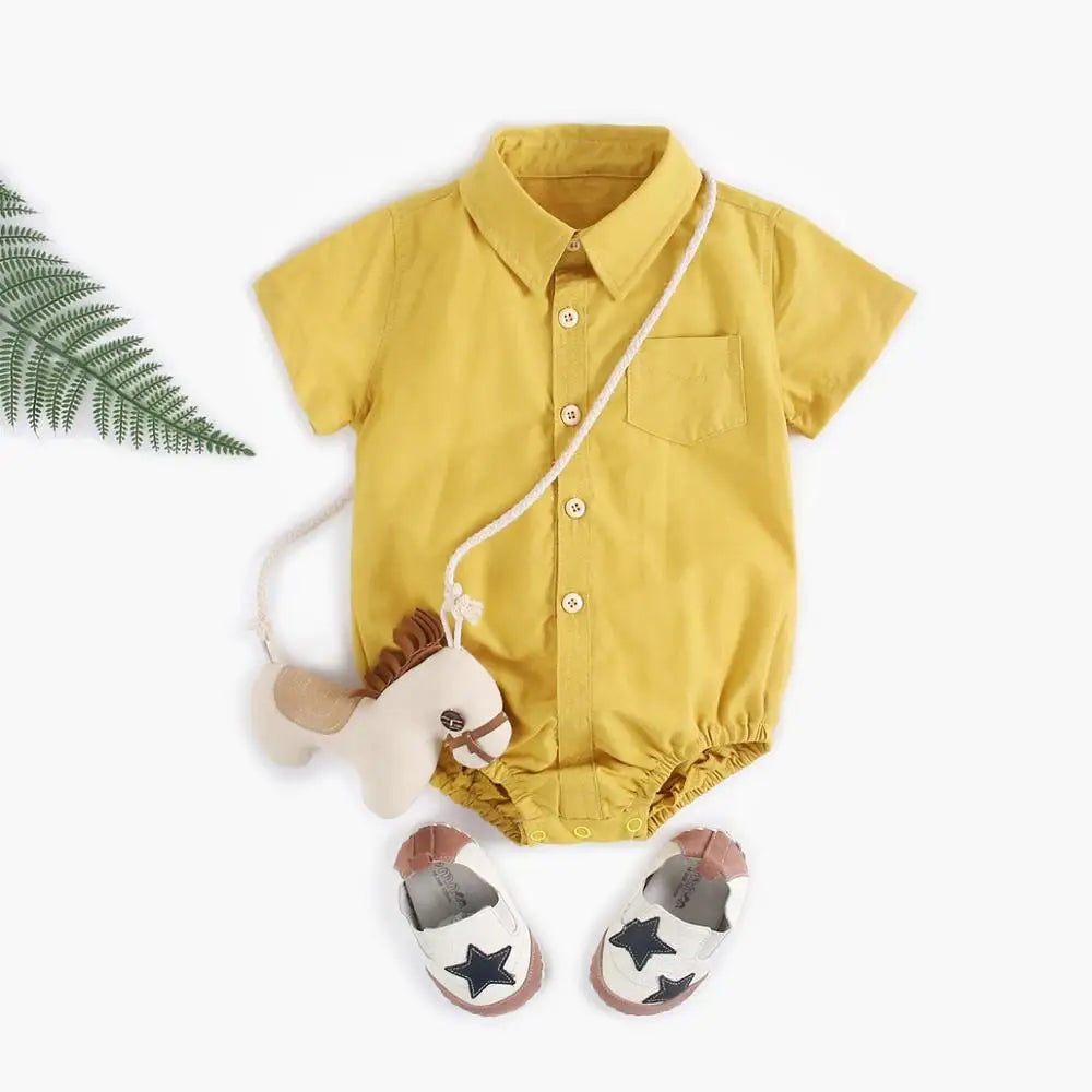 Baby Boy  Button Collar Short Sleeve Romper