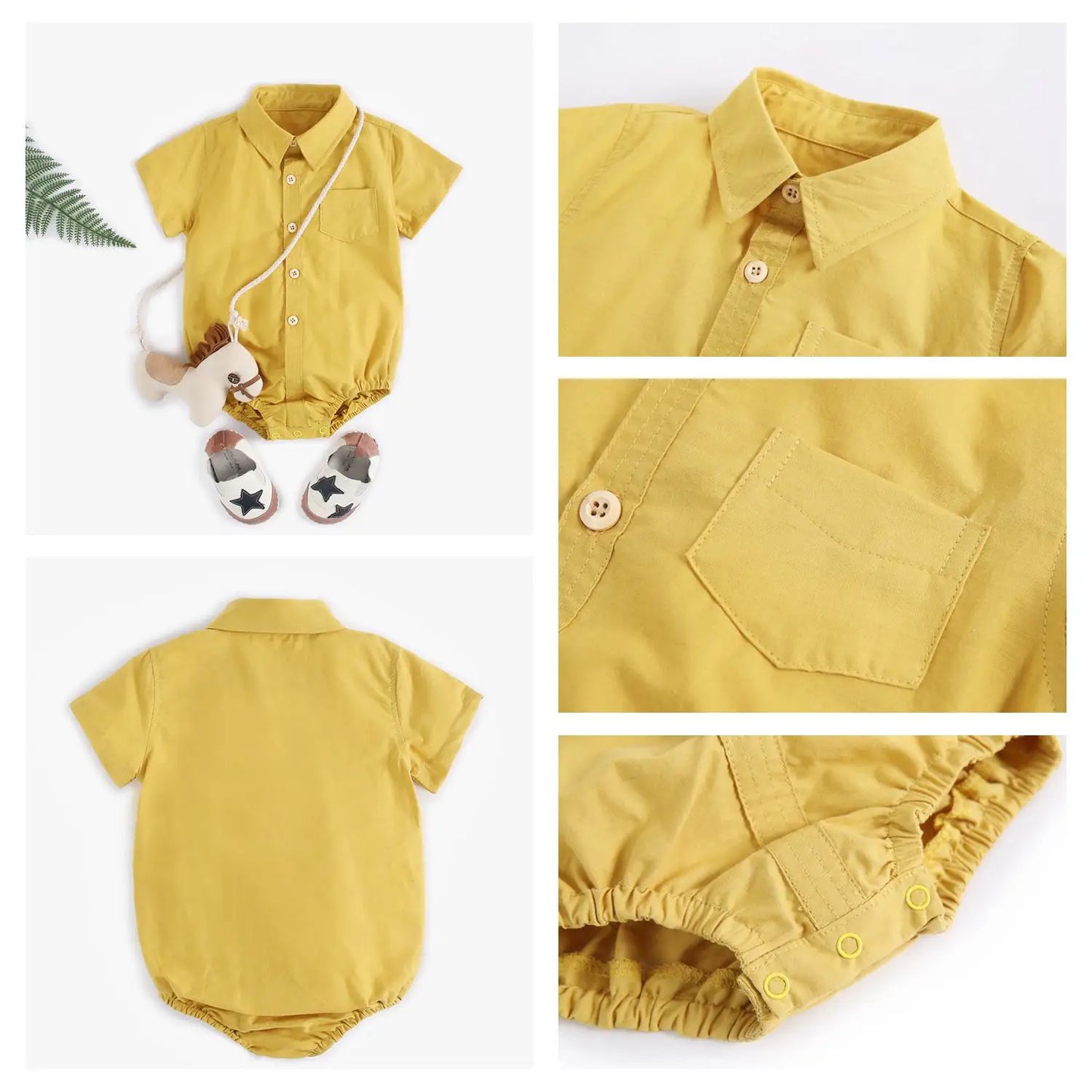 Baby Boy  Button Collar Short Sleeve Romper
