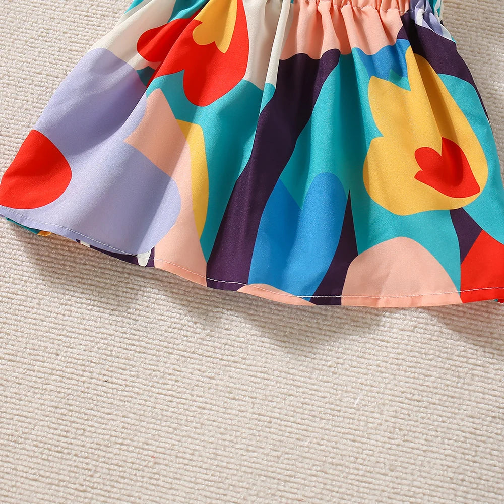 Graffiti Print Top with Ruffle Sleeves & Shorts