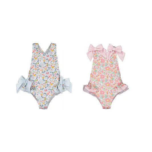 Baby Girl Open Back Side Bowknot  One Piece Swimsuit