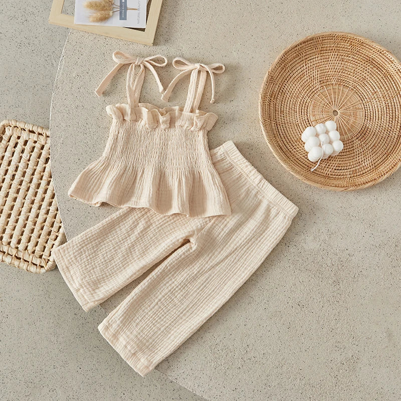 Summer Girls 2Pcs Outfits Sleeveless Camisole and Elastic Pants
