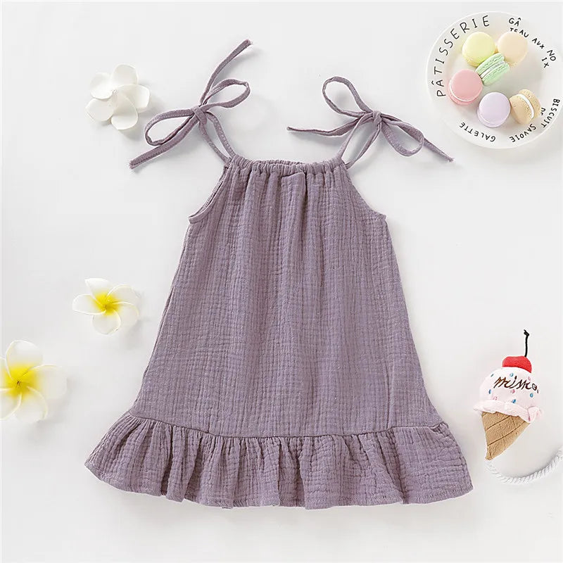 Toddler Girl Summer Halter Dress – Solid Color Cotton Ruffle Sundress