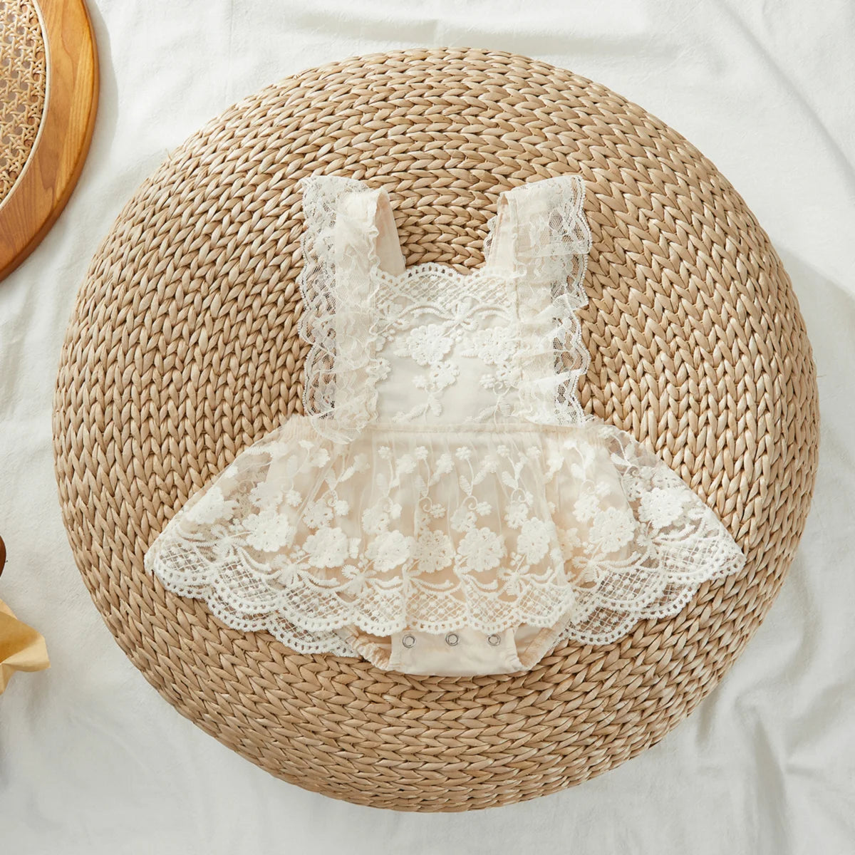 Baby Girl Princess Lace Romper with Layered Skirt & Snap Bottom