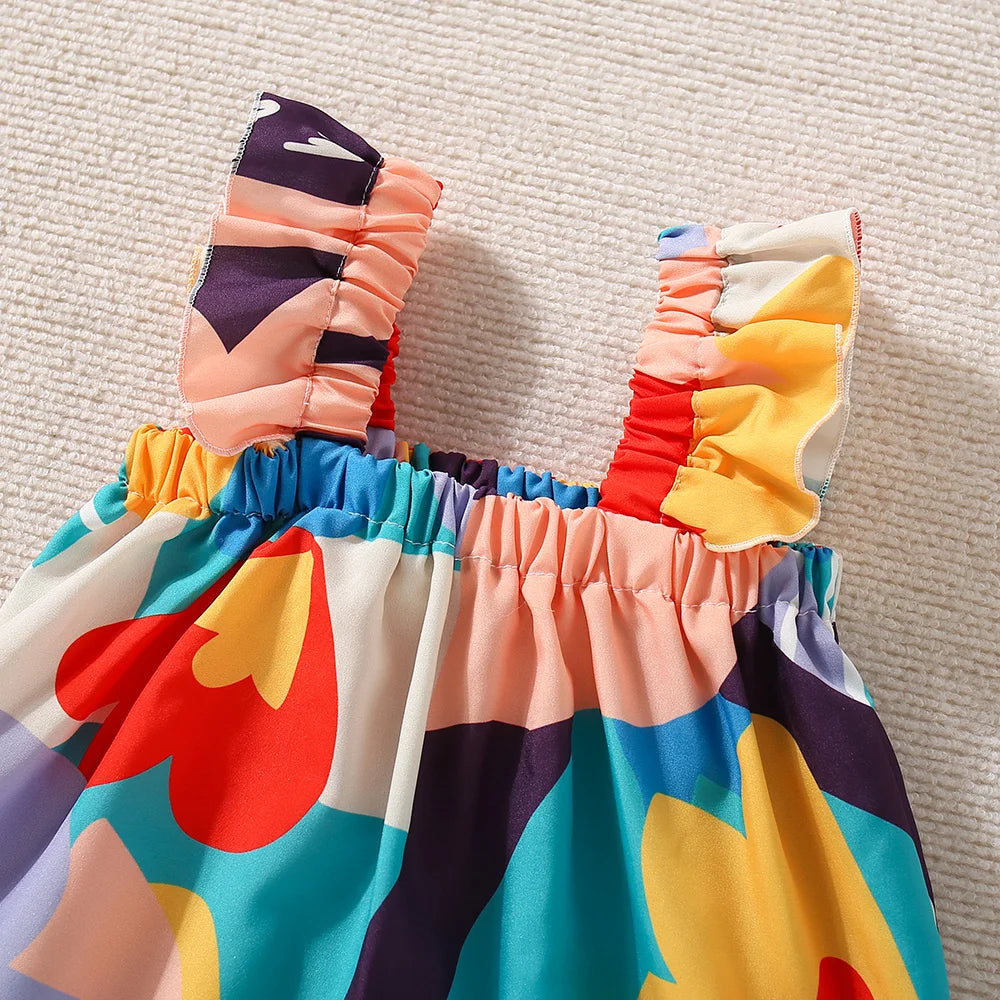 Graffiti Print Top with Ruffle Sleeves & Shorts
