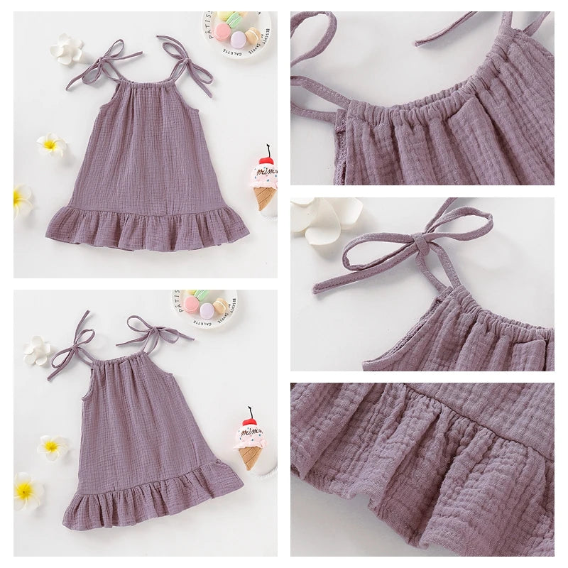 Toddler Girl Summer Halter Dress – Solid Color Cotton Ruffle Sundress