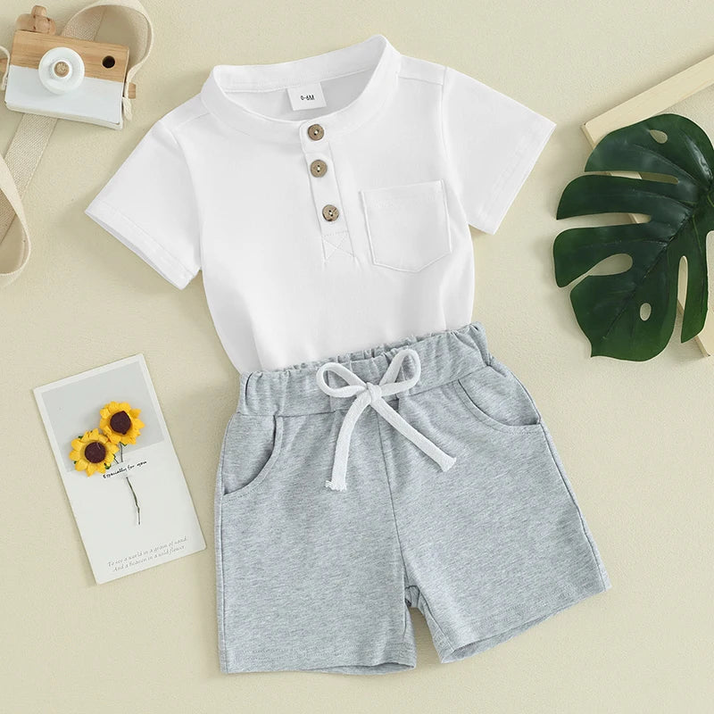 Boys Summer Clothes Short Sleeve  T-Shirt with Elastic Waist Shorts