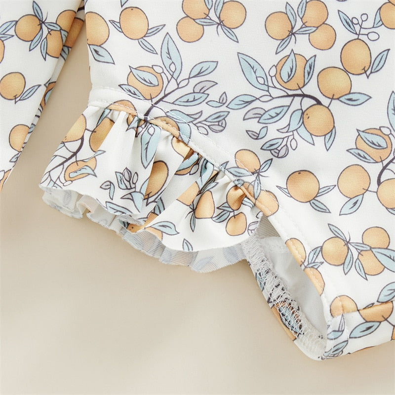 Swimwear Floral Print Backless Ruffles Long Sleeve