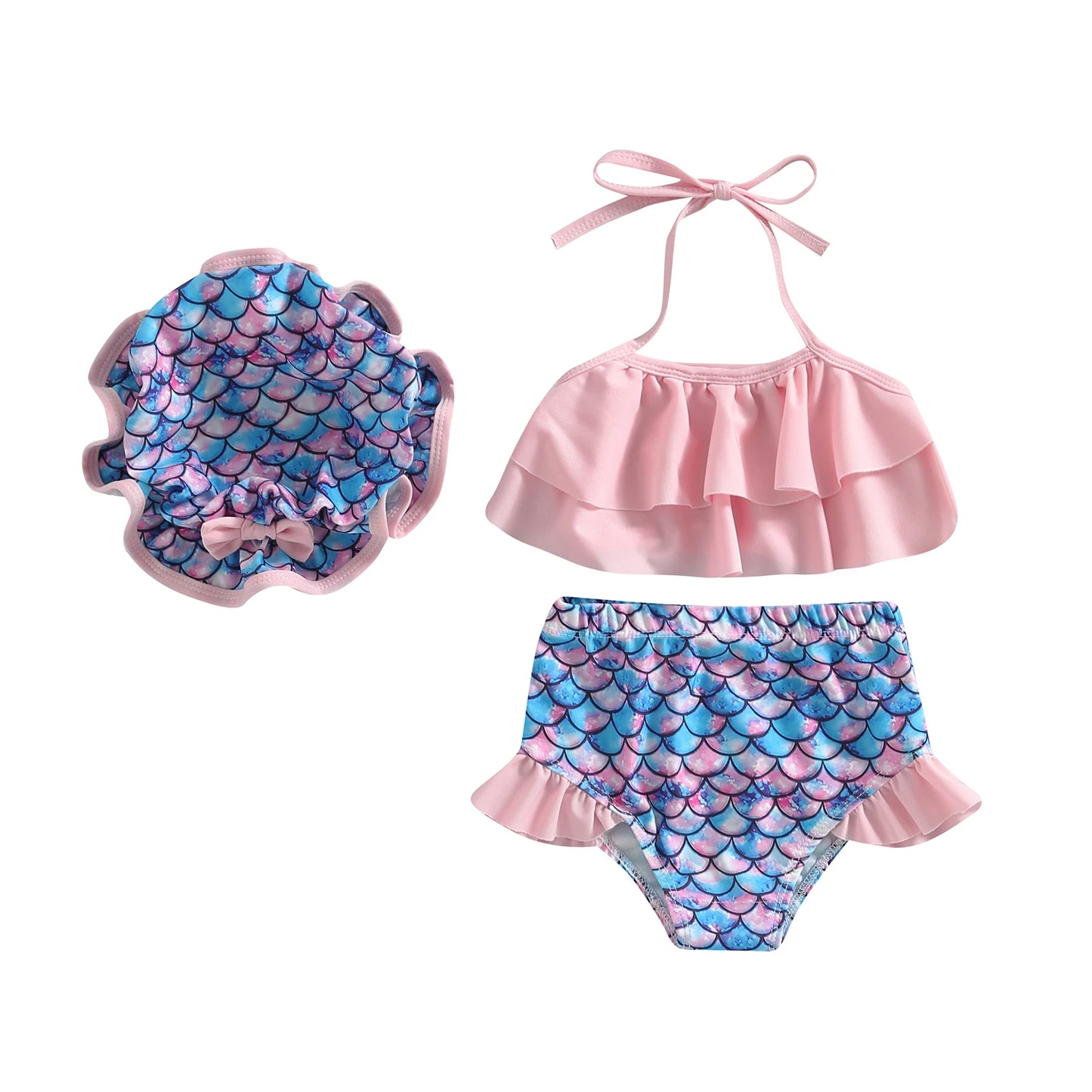 Sweet Baby 3-Piece Bikini | Girls Halter Swimsuit with Matching Hat