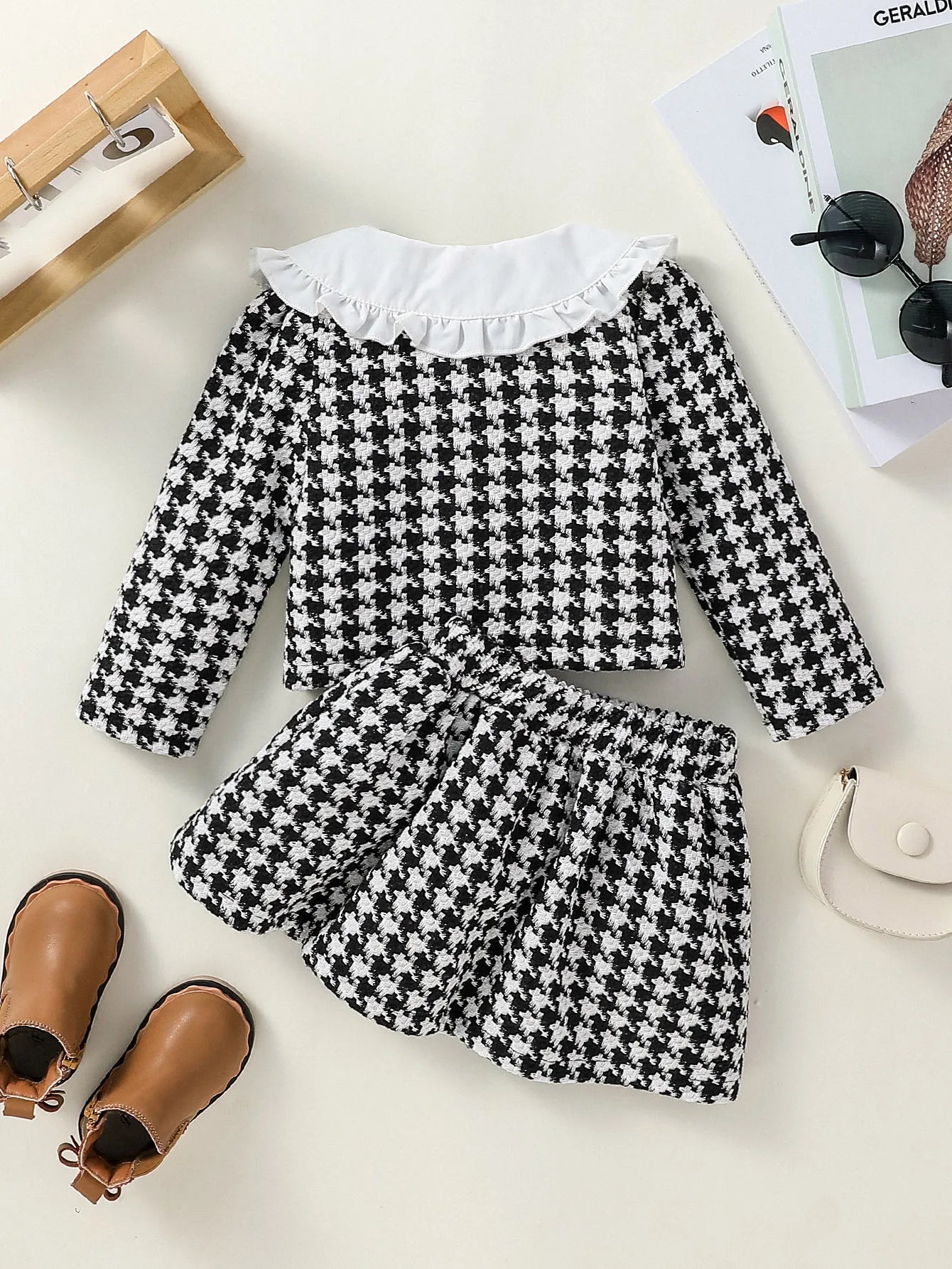 Baby Girls Long Sleeve Plaid Jacket & Skirt Set
