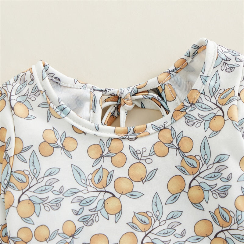 Swimwear Floral Print Backless Ruffles Long Sleeve