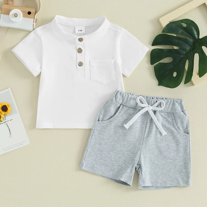 Boys Summer Clothes Short Sleeve  T-Shirt with Elastic Waist Shorts