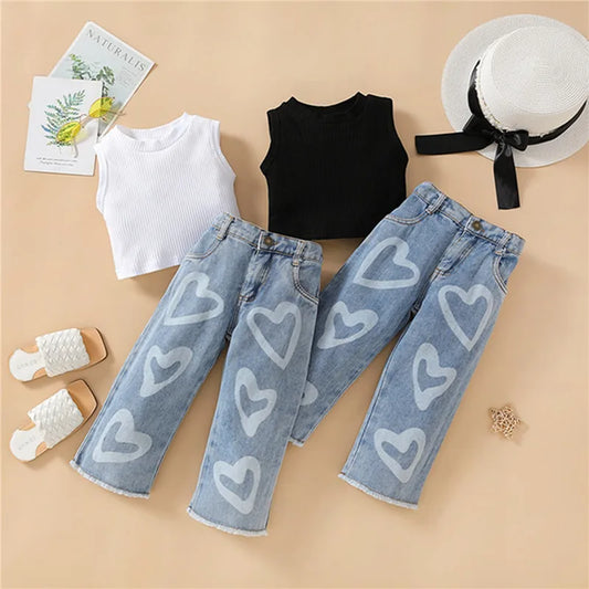 2-Pieces Heart Jeans And Tank Top Outfit