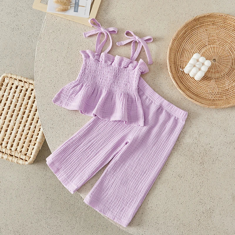 Summer Girls 2Pcs Outfits Sleeveless Camisole and Elastic Pants