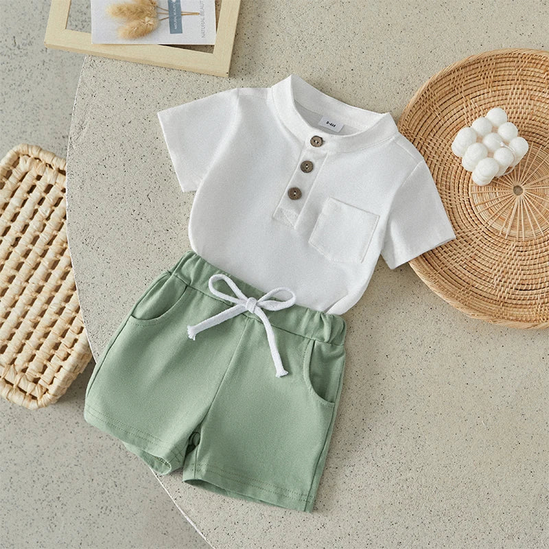 Boys Summer Clothes Short Sleeve  T-Shirt with Elastic Waist Shorts