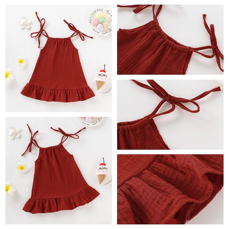 Toddler Girl Summer Halter Dress – Solid Color Cotton Ruffle Sundress