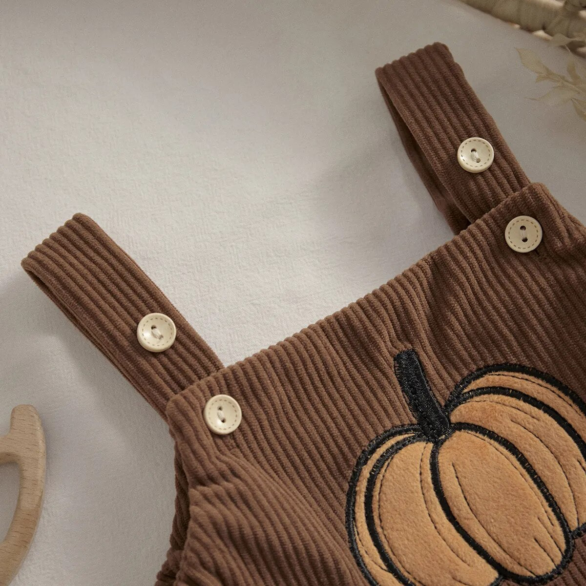 Pumpkin Ghost Print  Corduroy  Jumpsuit