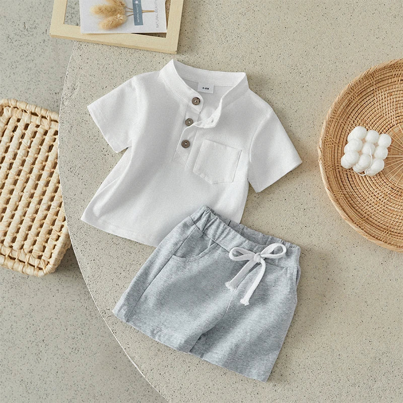 Boys Summer Clothes Short Sleeve  T-Shirt with Elastic Waist Shorts