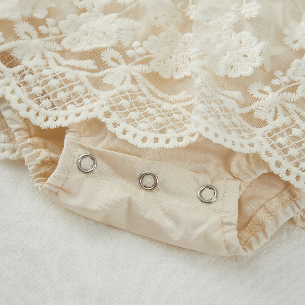 Baby Girl Princess Lace Romper with Layered Skirt & Snap Bottom