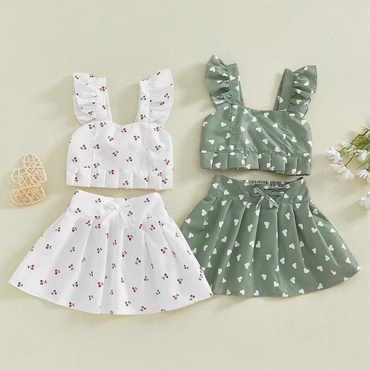 Baby Girls Cherry/Heart Outfit | 2PCS Skirt Set