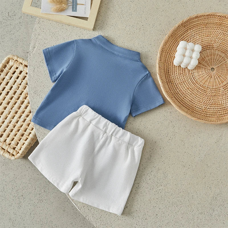 Boys Summer Clothes Short Sleeve  T-Shirt with Elastic Waist Shorts