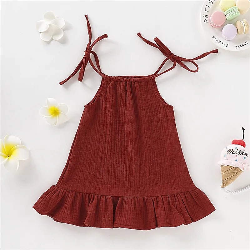 Toddler Girl Summer Halter Dress – Solid Color Cotton Ruffle Sundress