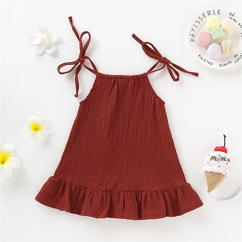 Toddler Girl Summer Halter Dress – Solid Color Cotton Ruffle Sundress