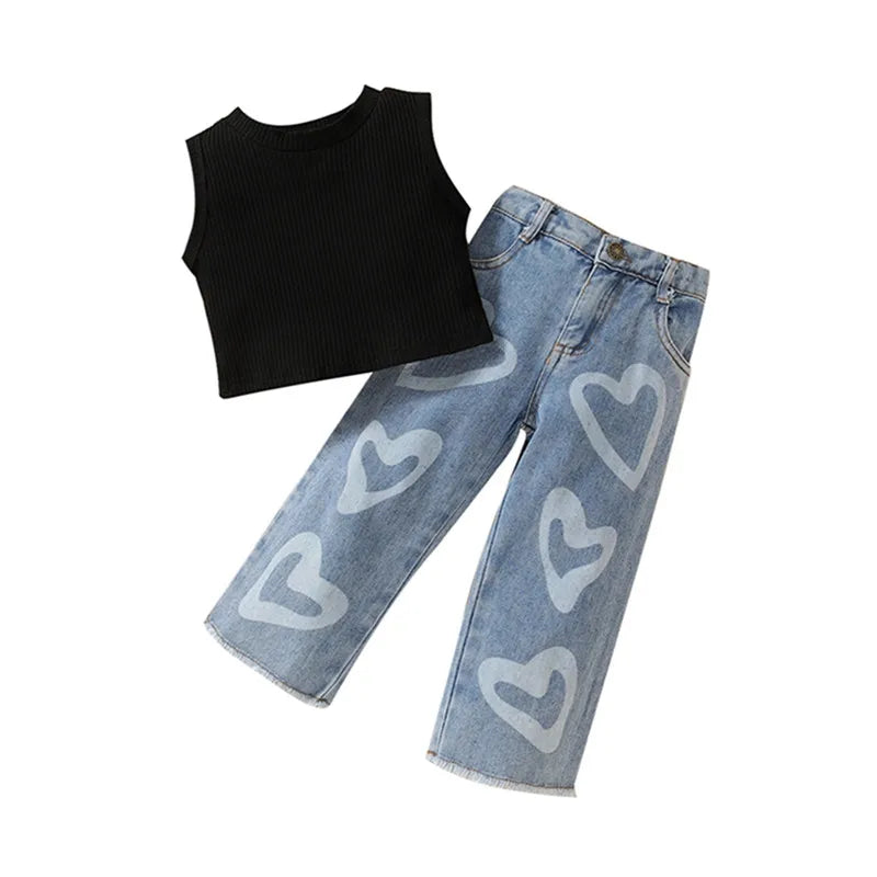 2-Pieces Heart Jeans And Tank Top Outfit