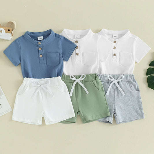 Boys Summer Clothes Short Sleeve  T-Shirt with Elastic Waist Shorts