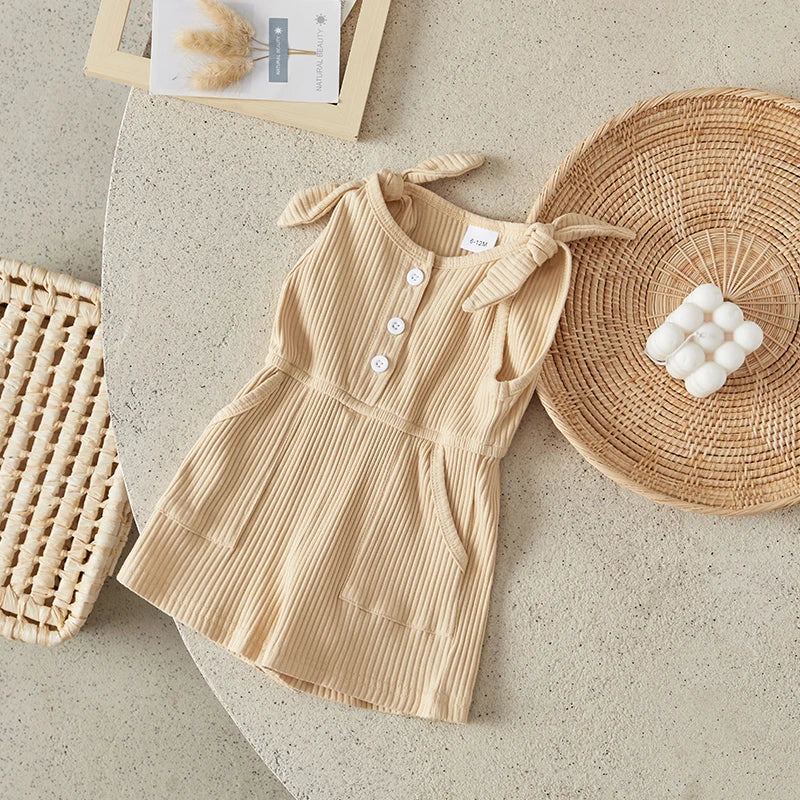 Girls Rompers Sleeveless Ribbed