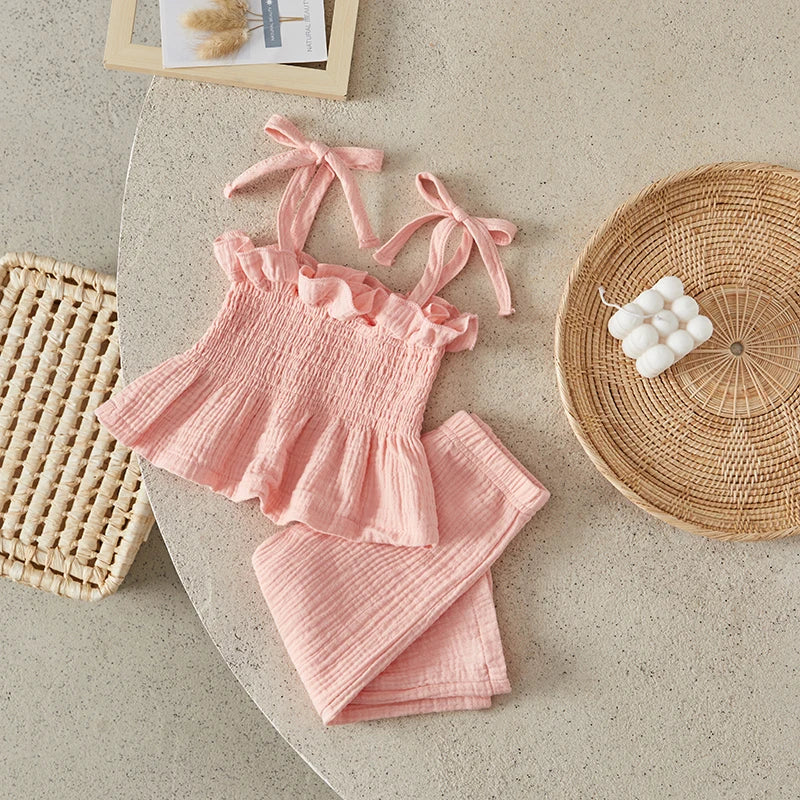 Summer Girls 2Pcs Outfits Sleeveless Camisole and Elastic Pants