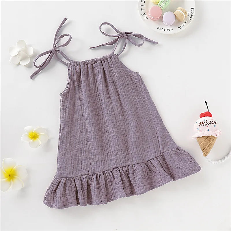 Toddler Girl Summer Halter Dress – Solid Color Cotton Ruffle Sundress