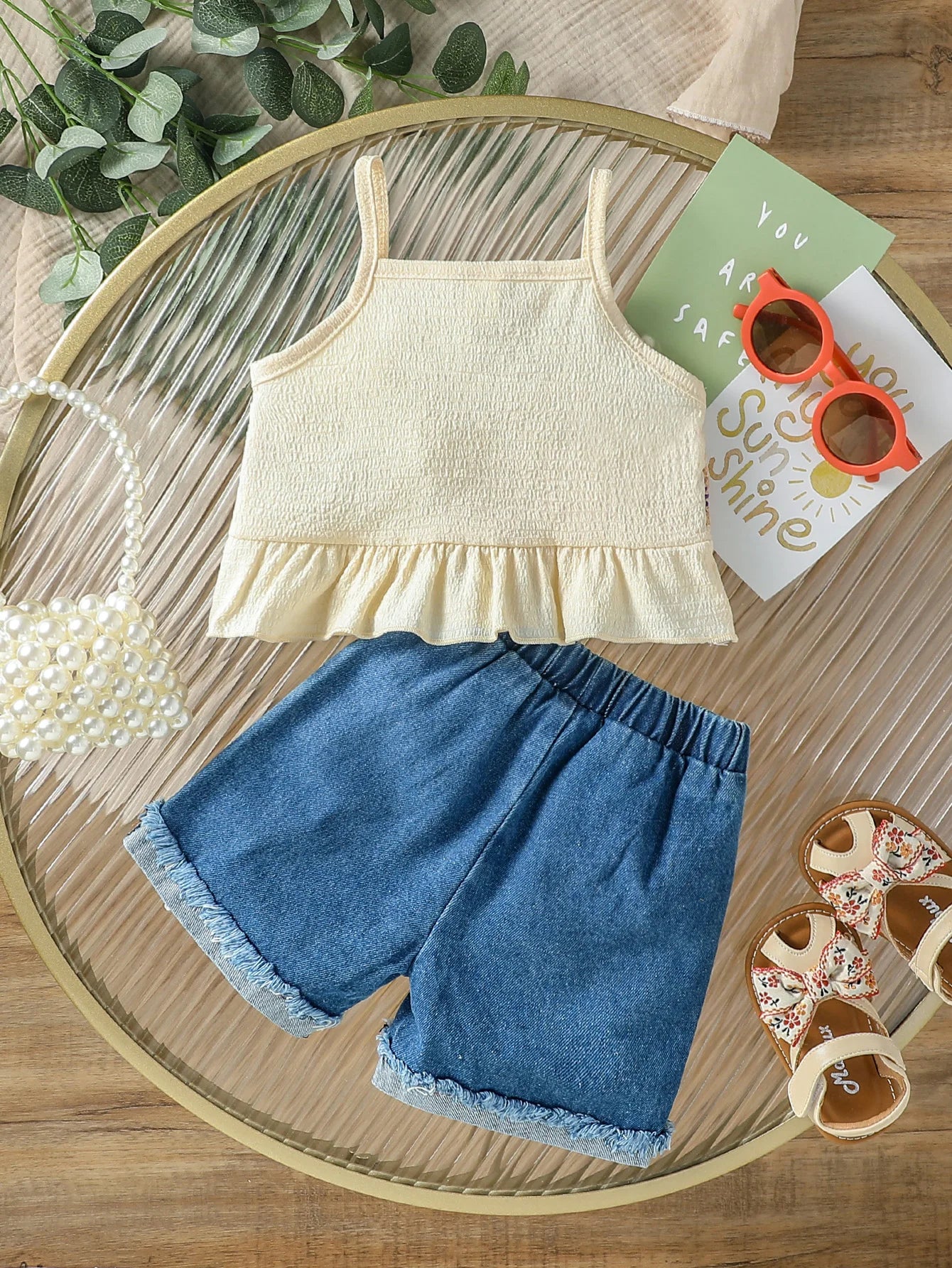 Baby Girl Floral Camisole & Jeans Shorts