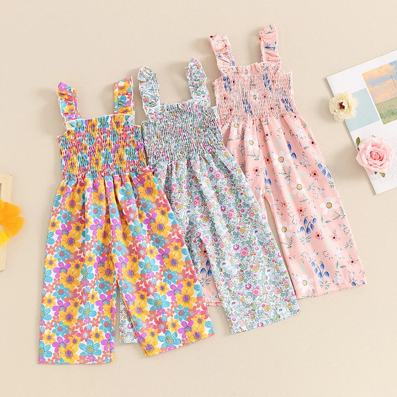 Girl Floral Wide Leg Sleeveless Jumpsuit