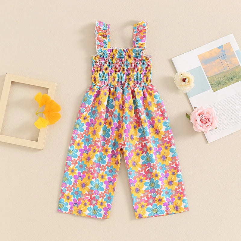 Girl Floral Wide Leg Sleeveless Jumpsuit