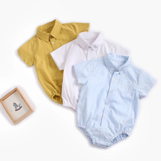 Baby Boy  Button Collar Short Sleeve Romper