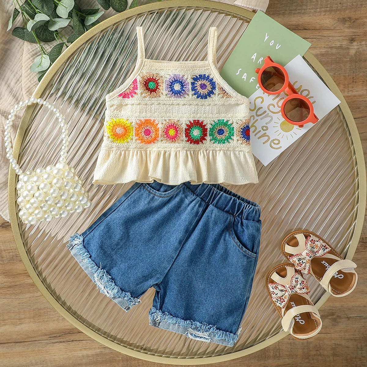 Baby Girl Floral Camisole & Jeans Shorts