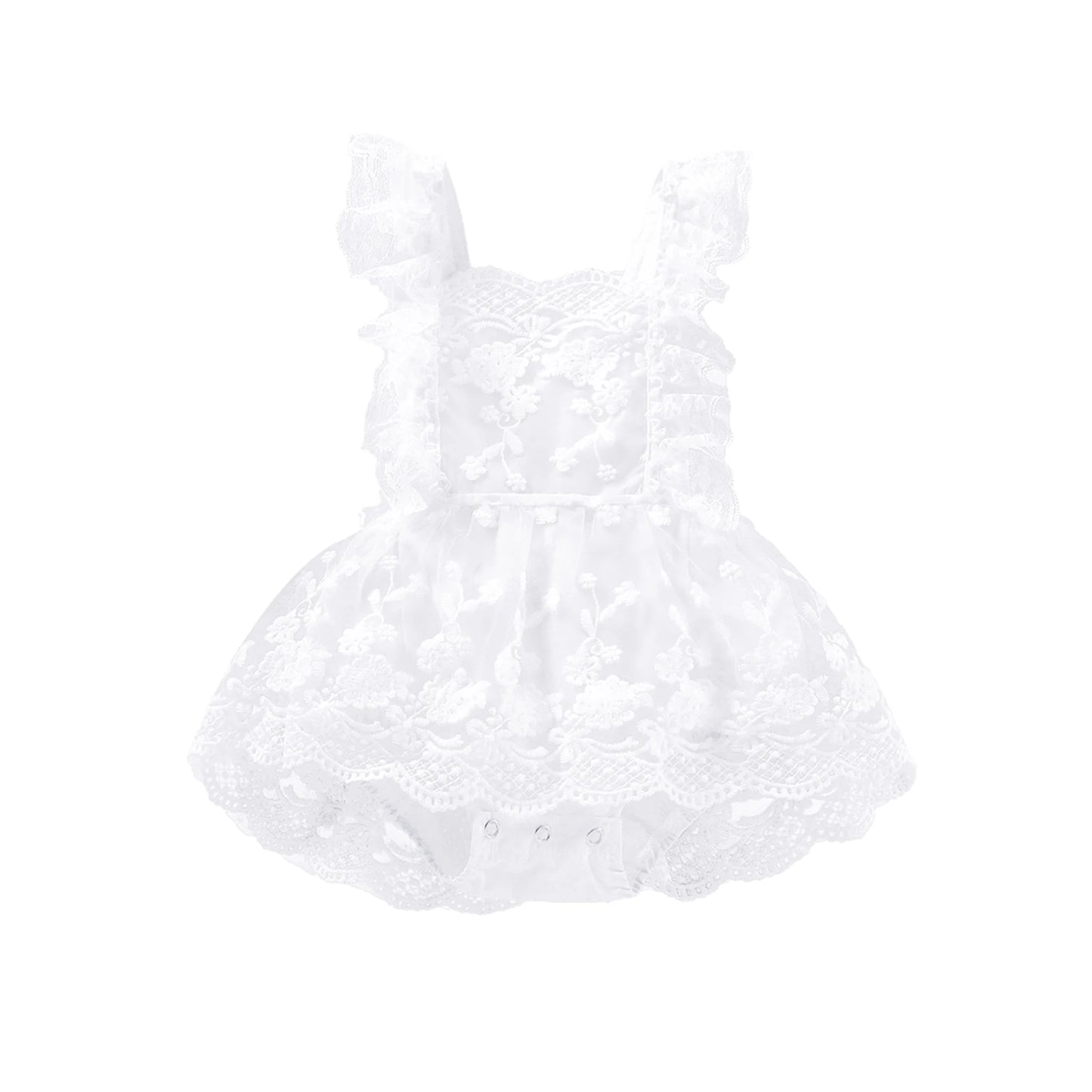 Baby Girl Princess Lace Romper with Layered Skirt & Snap Bottom