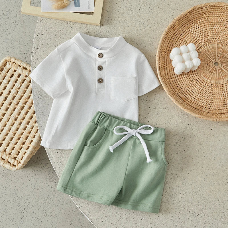 Boys Summer Clothes Short Sleeve  T-Shirt with Elastic Waist Shorts