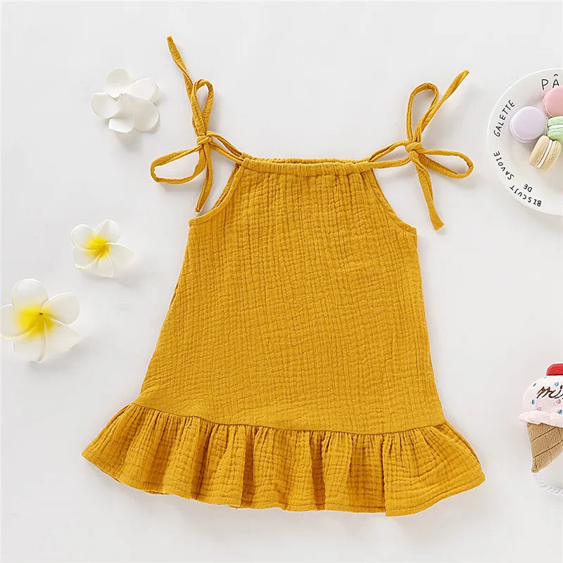 Toddler Girl Summer Halter Dress – Solid Color Cotton Ruffle Sundress