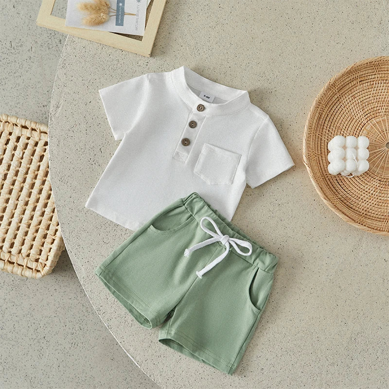 Boys Summer Clothes Short Sleeve  T-Shirt with Elastic Waist Shorts