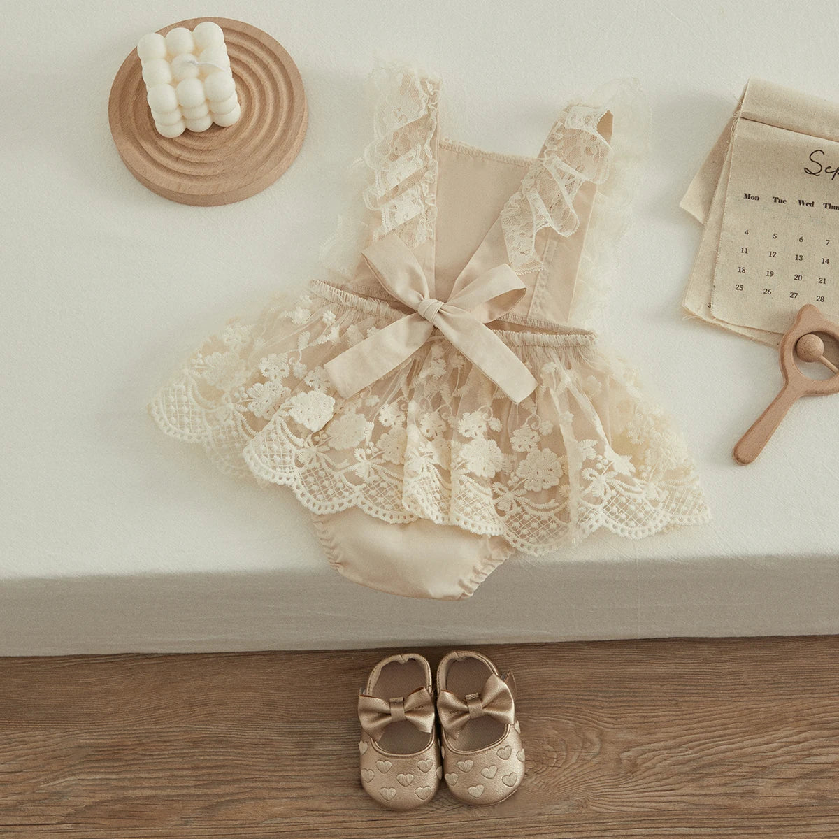 Baby Girl Princess Lace Romper with Layered Skirt & Snap Bottom
