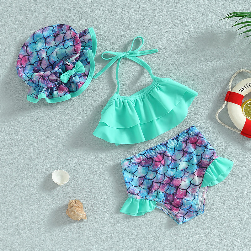 Sweet Baby 3-Piece Bikini | Girls Halter Swimsuit with Matching Hat