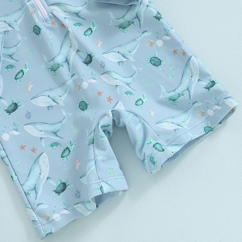 Dinosaur Print Long Sleeve Swimwear + Sun Hat