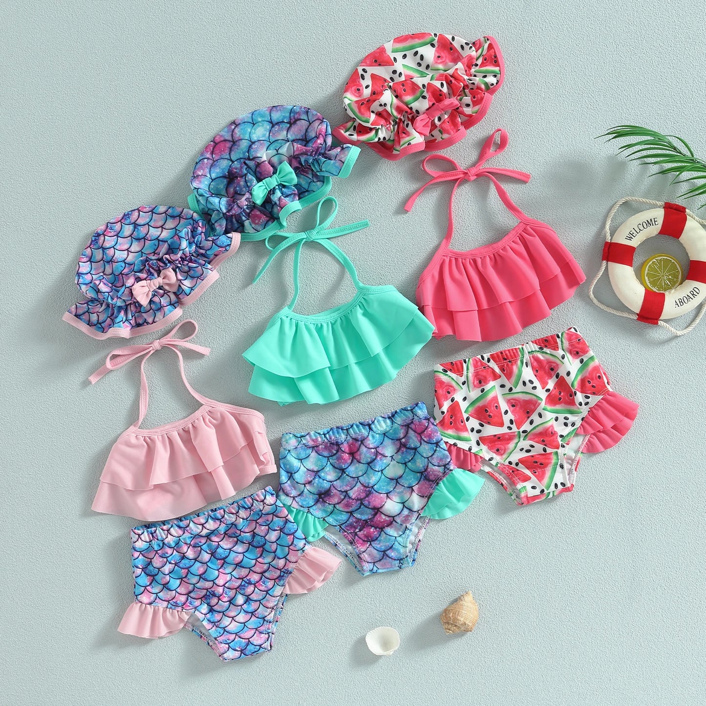 Sweet Baby 3-Piece Bikini | Girls Halter Swimsuit with Matching Hat